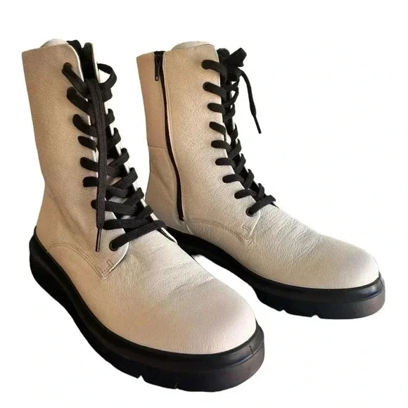 ECCO WOMEN'S NOUVELLE LACE BOOT LimeStone Side Zip Leather EU 41 US 10/10.5 - Picture 11 of 16